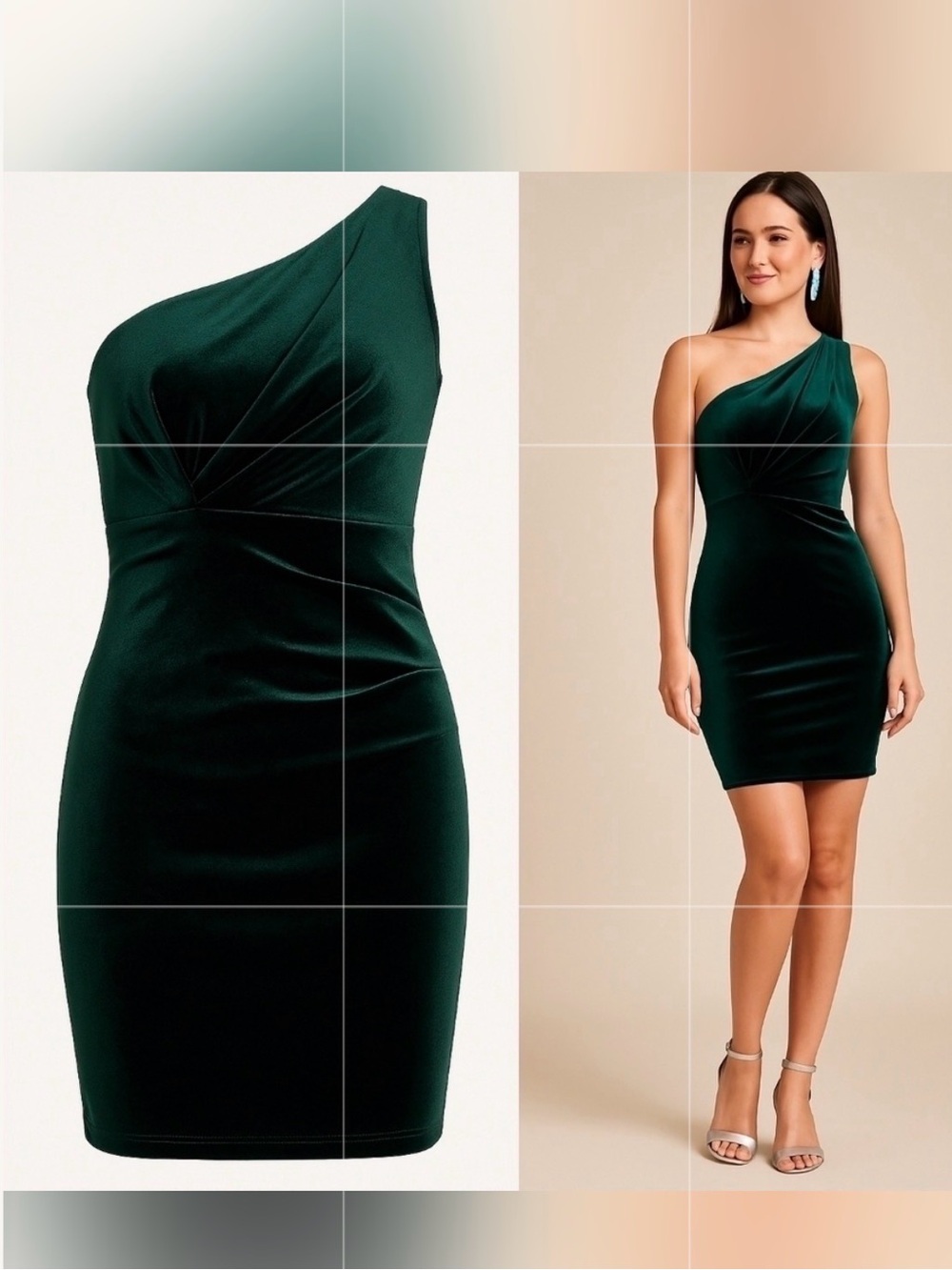 LULUS Emerald Green One-Shoulder Velvet Midi Dress Sz L